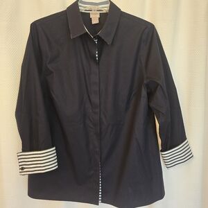 Chico's No-Iron 3/4 Sleeve Top, Size 12 / L Chico's Size 2, Navy